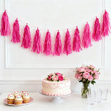 10 Pack Pink Tissue Paper Tassel Garland – Pre-Tied 12" Hanging Fringe Streamers with 10ft String for Party & Backdrop Décor