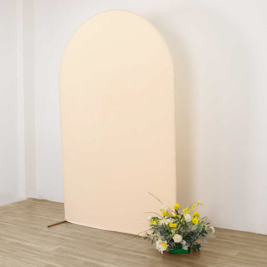 8ft Matte Beige Spandex Fitted Wedding Arch Cover For Round Top Chiara Backdrop Stand 