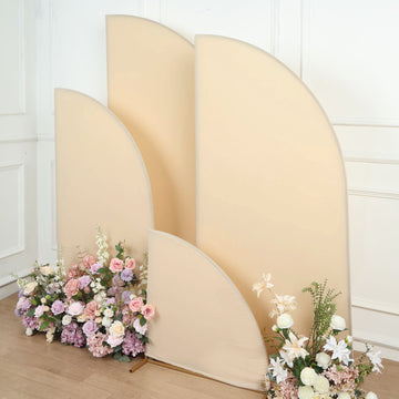 Set of 4 Matte Beige Spandex Half Moon Chiara Backdrop Stand Covers, Custom Fitted Wedding Arch Covers - 2.5ft,5ft,6ft,7ft
