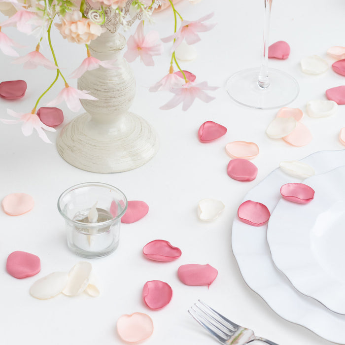 400 Pack | Matte Blush Mix Life-Like Flower Petals, Silk Rose Petal Round Table Confetti