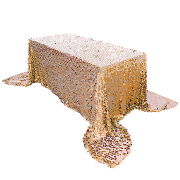 90"x156" Matte Champagne Seamless Big Payette Sequin Rectangle Tablecloth Premium