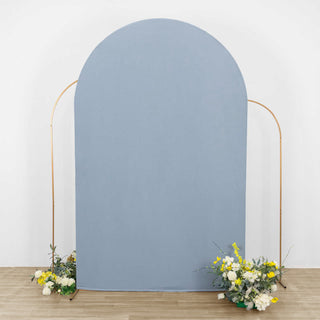 Elevate Your Wedding Decor with the 8ft Matte Dusty Blue Spandex Fitted Wedding Arch Cover