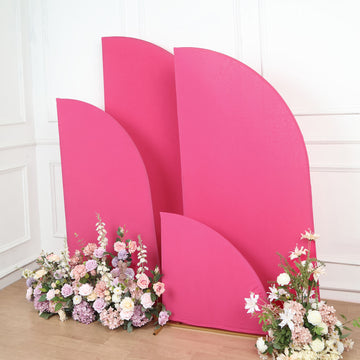 Set of 4 | Matte Fuchsia Spandex Half Moon Chiara Backdrop Stand Covers, Custom Fitted Wedding Arch Covers - 2.5ft,5ft,6ft,7ft