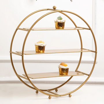 21" Matte Gold Metal 3-Tier Cupcake Stand, Round Dessert Holder, Appetizer Display