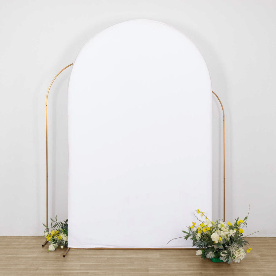 Elevate Your Wedding Decor with the 8ft Matte White Spandex Fitted Wedding Arch Cover