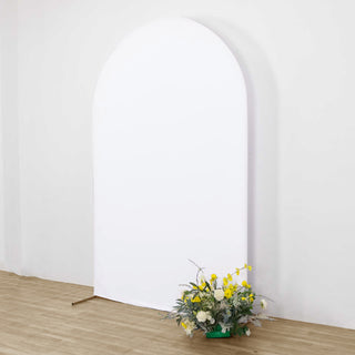Create a Timeless Setting with the 8ft Matte White Spandex Fitted Wedding Arch Cover