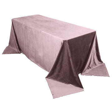 90"x132" Mauve Seamless Premium Velvet Rectangle Tablecloth, Reusable Linen for 6 Foot Table With Floor-Length Drop