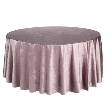 120" Mauve Seamless Premium Velvet Round Tablecloth, Reusable Linen for 5 Foot Table With Floor-Length Drop