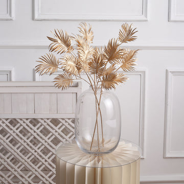 3 Pack | 24" Metallic Gold Artificial Plant Leaf Vase Fillers, Faux Palm Leaf Branches