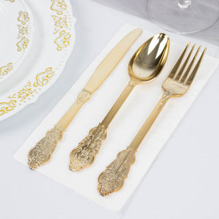 Add Elegance to Your Table with Metallic Gold Baroque Style Heavy Duty Plastic Silverware Set