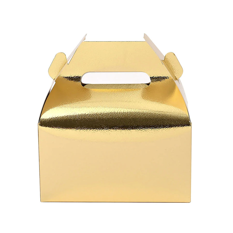 25 Pack | Metallic Gold Candy Gift Tote Gable Boxes, Party Favor Treat Bags#whtbkgd