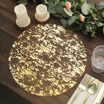 10 Pack | 13" Metallic Gold Foil Mesh Table Placemats, Disposable Round Shiny Dining Mats