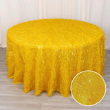 120inch Metallic Gold Premium Tinsel Shag Round Tablecloth, Shimmery Metallic Fringe