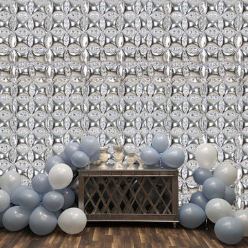10 Pack Metallic Silver Double Row Mylar Foil Balloon Wall, Square Diamond Design Balloon Backdrop - 43"x11"