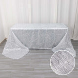 90x156inch Metallic Silver Premium Tinsel Shag Rectangular Tablecloth, Shimmery Metallic