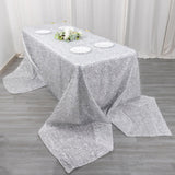 Create a Luxurious Atmosphere with the Metallic Silver Premium Tinsel Shag Rectangular Tablecloth