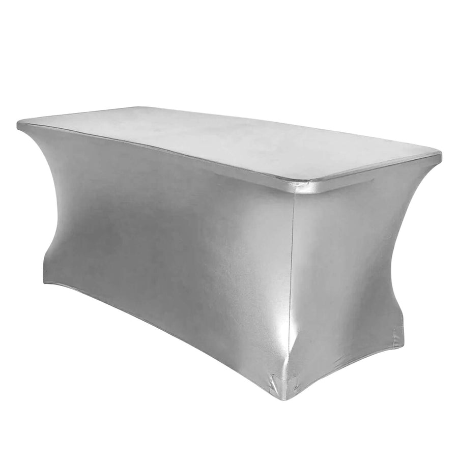 6FT Metallic Silver Rectangular Stretch Spandex Table Cover