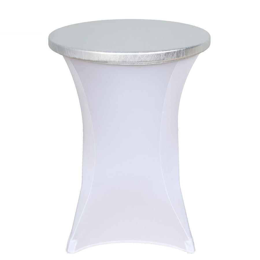 Metallic Silver Spandex Stretch Fitted Cocktail Table Top Cover