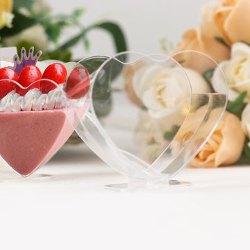 24 Pack | 2oz Mini Clear Disposable Heart-Shaped Pudding Snack Cups with Spoons, Plastic Reusable Dessert Parfait Bowl Sets