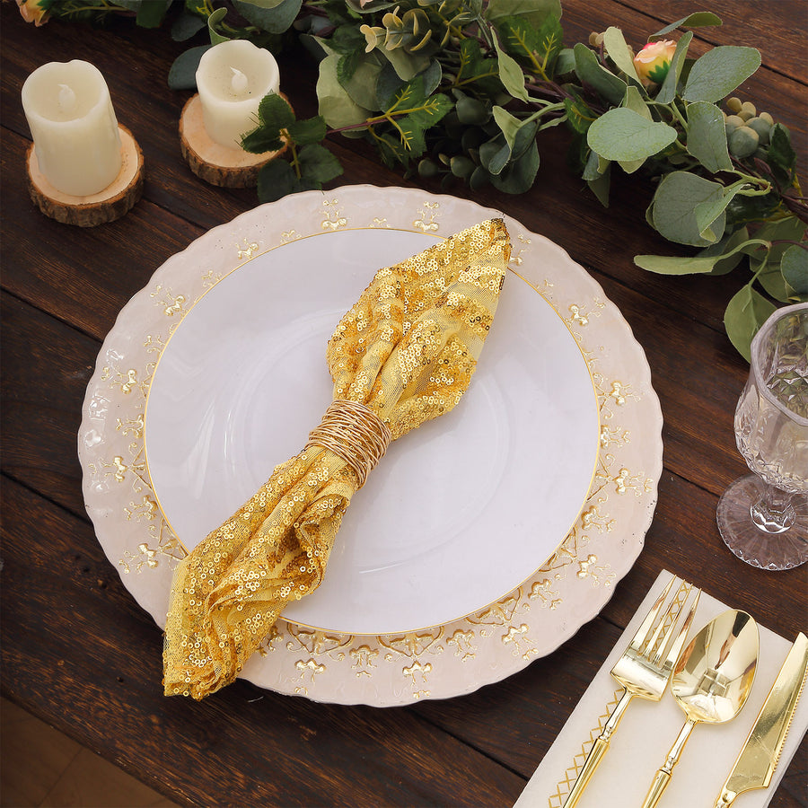 Gold Geometric Diamond Glitz Sequin Dinner Napkins, Decorative Reusable