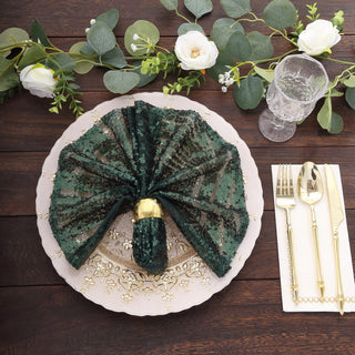 Make a Bold Statement with Hunter Emerald Green Geometric Diamond Glitz Sequin Cloth Napkins