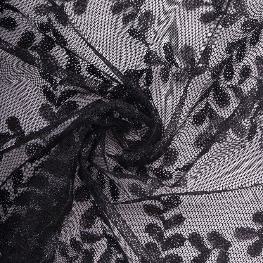 Sparkly Black Leaf Vine Embroidered Sequin Tulle Cloth Dinner Napkins, Sheer Decorative#whtbkgd