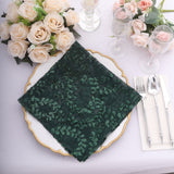 Sparkly Hunter Emerald Green Leaf Vine Embroidered Sequin Tulle Cloth Dinner Napkins