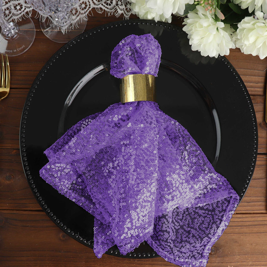 20x20Inch Purple Premium Sequin Cloth Dinner Napkin | Reusable Linen
