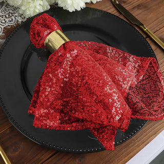 Make a Bold Statement with the Red Premium Sequin Cloth Dinner Napkin