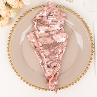 Sustainable and Durable Blush Wave Embroidered Sequin Mesh Dinner Napkins