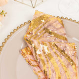 Rose Gold Wave Embroidered Sequin Mesh Dinner Napkin, Reusable Decorative Napkin