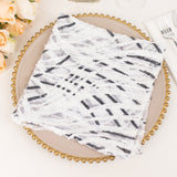 White Black Wave Embroidered Sequin Mesh Dinner Napkin, Reusable Decorative Napkin
