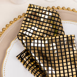 5 Pack Shiny Black Gold Foil Cloth Dinner Napkins Disco Mirror Ball Theme, Polyester Table Napkins