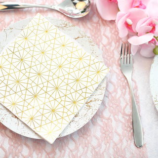 Add Glamour to Your Tablescape with Metallic Gold Geometric Paper Dinner Napkins