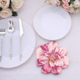 20 Pack Pink Peony Flower Shaped 2-Ply Paper Beverage Napkins For Wedding Shower