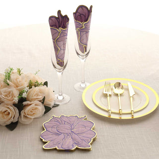 Elegant Purple Peony Flower Shaped Paper Cocktail Napkins