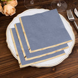 50 Pack Soft Dusty Blue 2 Ply Disposable Cocktail Napkins with Gold Foil Edge, Disposable Paper