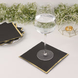 50 Pack 2 Ply Soft Black With Gold Foil Edge Dinner Paper Napkins, Wedding Cocktail 