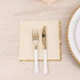 50 Pack Ivory Soft 2 Ply Disposable Cocktail Napkins with Gold Foil Edge, Paper Beverage Napkins