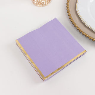Sophistication and Practicality with Lavender Lilac Gold Foil Edged Paper Napkins
