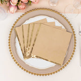 50 Pack Soft Natural 2 Ply Disposable Cocktail Napkins with Gold Foil Edge Disposable Paper Beverage