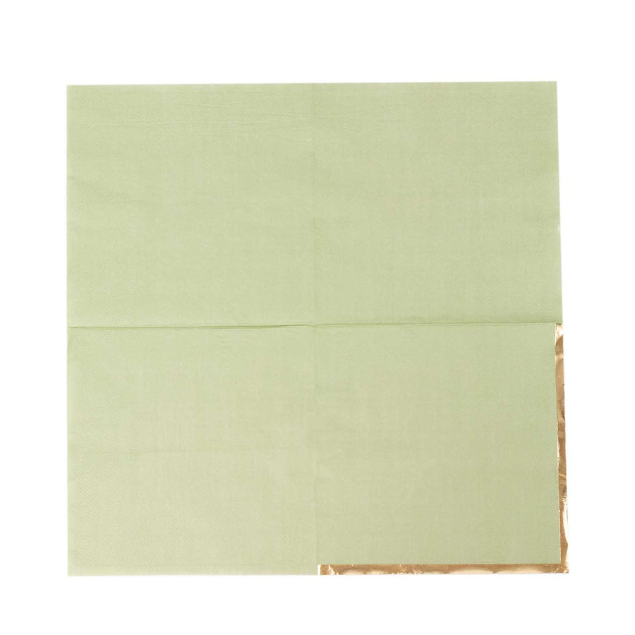 50 Pack Soft Sage Green 2 Ply Disposable Cocktail Napkins with Gold Foil Edge, Disposable Paper