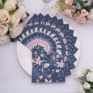 Create an Unforgettable Event with Navy Blue Water Lilly Floral Paper Beverage Napkins
