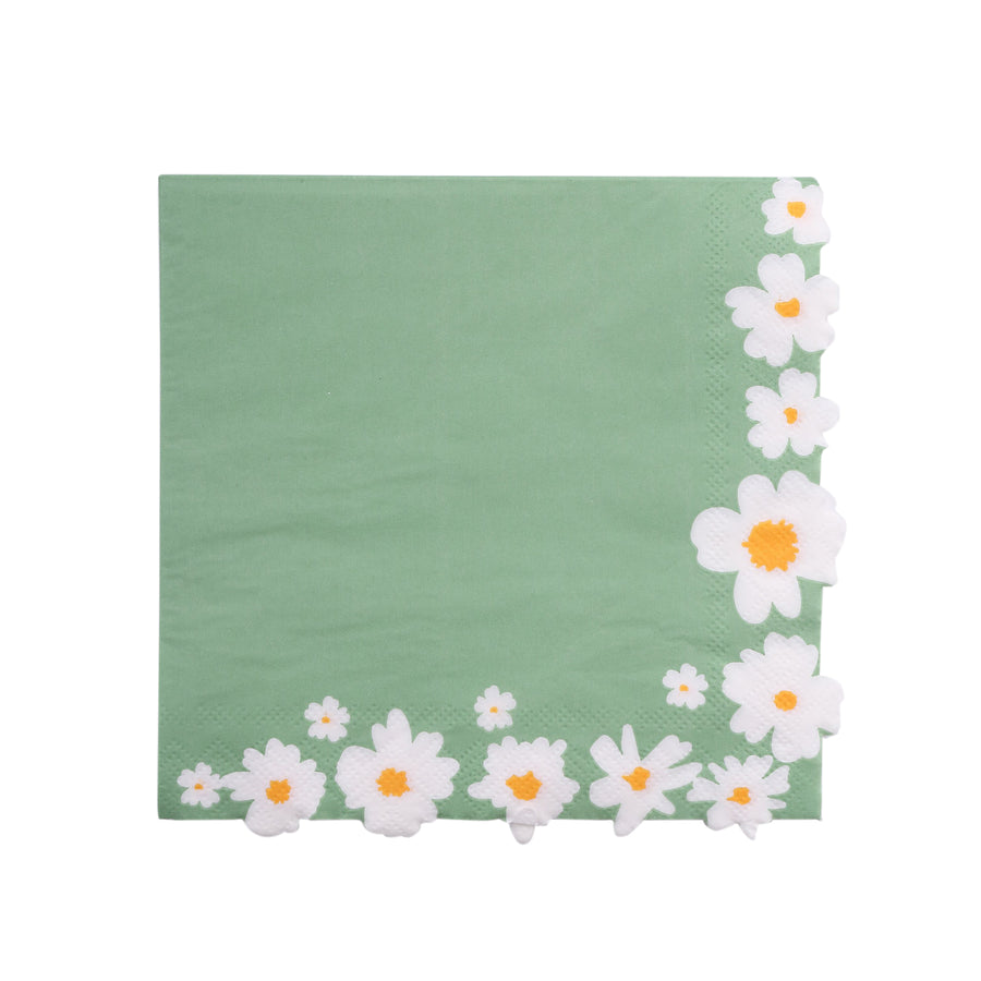 20 Pack Sage Green Daisy Flower Paper Beverage Napkins, Disposable Cocktail Napkins#whtbkgd
