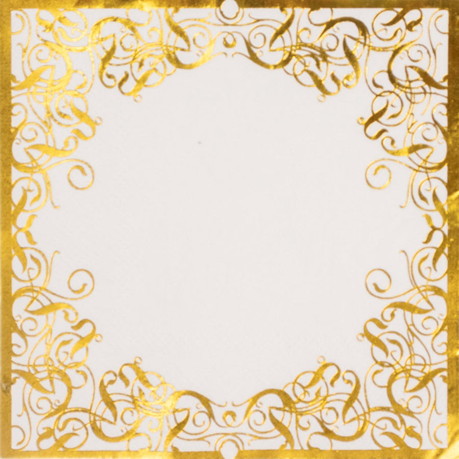 20 Pack White 3 Ply Premium Paper Cocktail Napkins with Gold Foil Lace, Soft European Style#whtbkgd