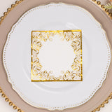 20 Pack White 3 Ply Premium Paper Cocktail Napkins with Gold Foil Lace, Soft European Style Wedding