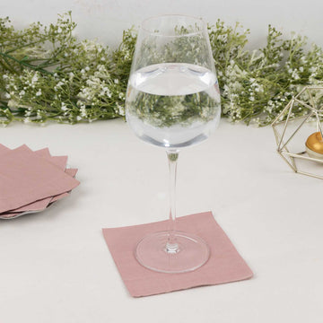 50 Pack 5"x5" Dusty Rose Soft 2-Ply Disposable Cocktail Napkins, Paper Beverage Napkins - 18GSM