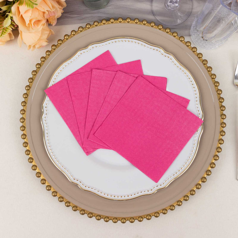 50 Pack Fuchsia Soft 2-Ply Disposable Cocktail Napkins, Paper Beverage Napkins 18 GSM - 5inch