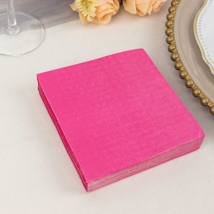 50 Pack Fuchsia Soft 2-Ply Disposable Cocktail Napkins, Paper Beverage Napkins 18 GSM - 5inch