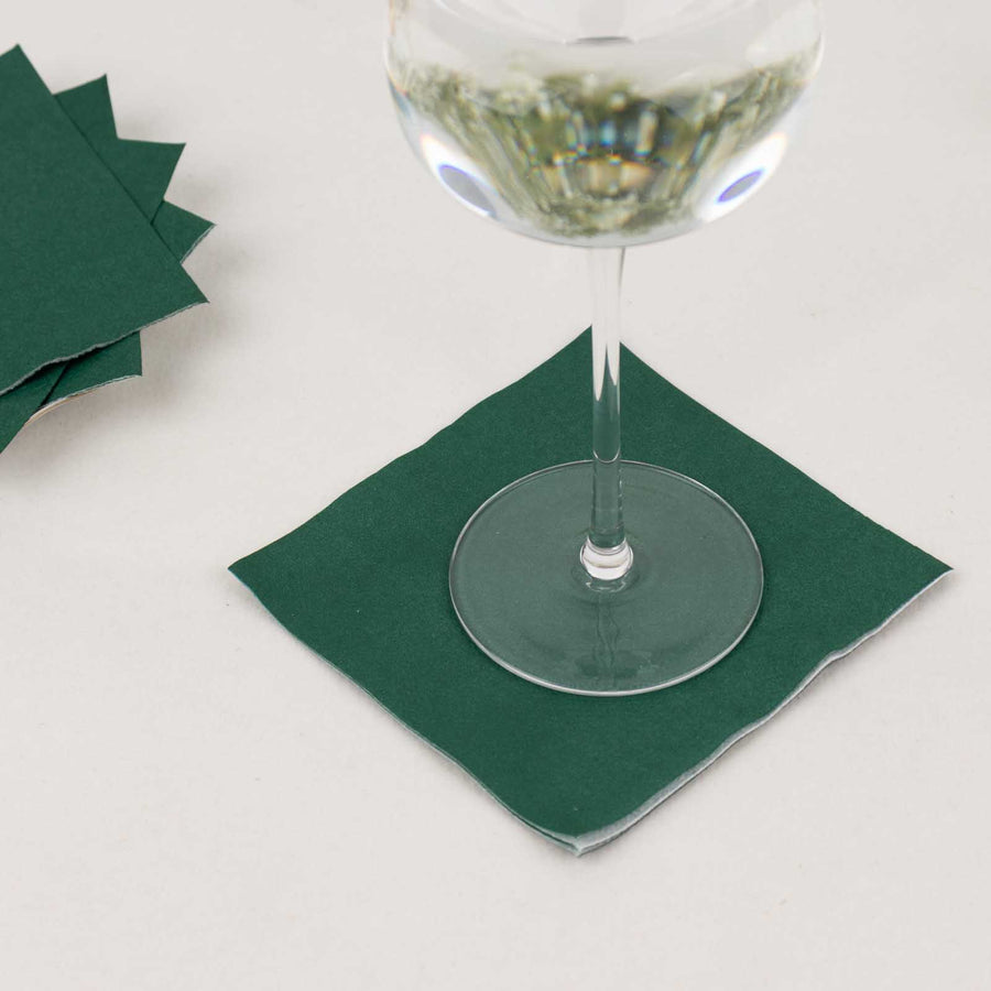 50 Pack Hunter Emerald Green Soft 2-Ply Disposable Cocktail Napkins, Paper Beverage Napkins